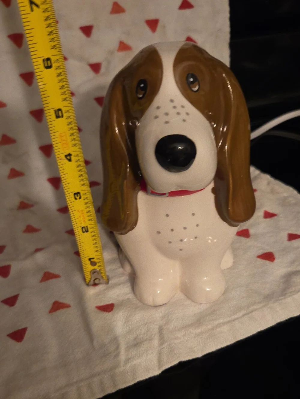 Ceramic Lighted Basset Hound Dog Figurine in White and Brown